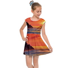 Reflecting Sunset Over Beach Kids  Cap Sleeve Dress by GardenOfOphir