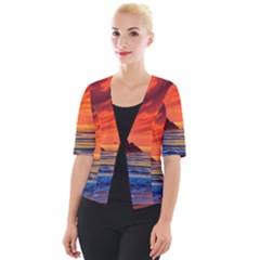 Reflecting Sunset Over Beach Cropped Button Cardigan by GardenOfOphir