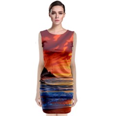 Reflecting Sunset Over Beach Sleeveless Velvet Midi Dress by GardenOfOphir