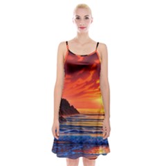 Reflecting Sunset Over Beach Spaghetti Strap Velvet Dress by GardenOfOphir