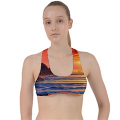 Reflecting Sunset Over Beach Criss Cross Racerback Sports Bra by GardenOfOphir