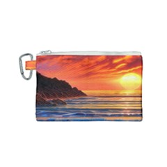 Reflecting Sunset Over Beach Canvas Cosmetic Bag (small) by GardenOfOphir