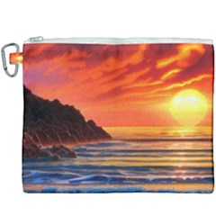 Reflecting Sunset Over Beach Canvas Cosmetic Bag (xxxl) by GardenOfOphir