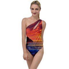 Reflecting Sunset Over Beach To One Side Swimsuit by GardenOfOphir