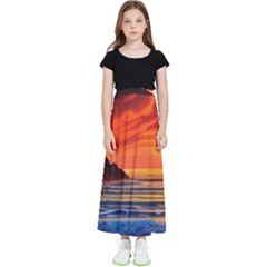 Reflecting Sunset Over Beach Kids  Flared Maxi Skirt by GardenOfOphir