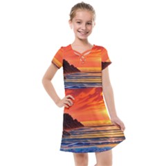 Reflecting Sunset Over Beach Kids  Cross Web Dress by GardenOfOphir