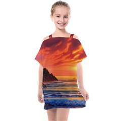 Reflecting Sunset Over Beach Kids  One Piece Chiffon Dress by GardenOfOphir