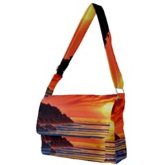 Reflecting Sunset Over Beach Full Print Messenger Bag (l) by GardenOfOphir