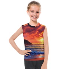 Reflecting Sunset Over Beach Kids  Mesh Tank Top by GardenOfOphir