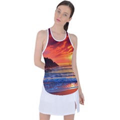 Reflecting Sunset Over Beach Racer Back Mesh Tank Top by GardenOfOphir