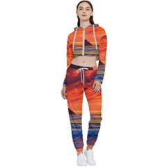 Reflecting Sunset Over Beach Cropped Zip Up Lounge Set by GardenOfOphir