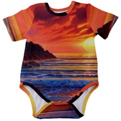 Reflecting Sunset Over Beach Baby Short Sleeve Bodysuit by GardenOfOphir