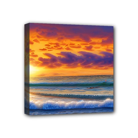 Summer Sunset Over The Ocean Mini Canvas 4  X 4  (stretched) by GardenOfOphir