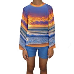 Summer Sunset Over The Ocean Kids  Long Sleeve Swimwear by GardenOfOphir