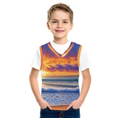 Summer Sunset Over The Ocean Kids  Basketball Tank Top by GardenOfOphir