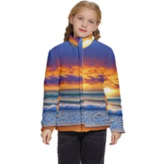 Summer Sunset Over The Ocean Kids  Puffer Bubble Jacket Coat