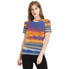 Summer Sunset Over The Ocean Women s Short Sleeve Rash Guard by GardenOfOphir