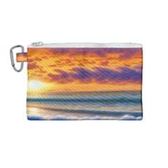 Summer Sunset Over The Ocean Canvas Cosmetic Bag (medium) by GardenOfOphir