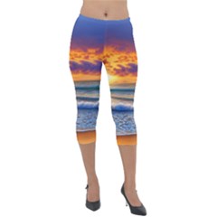 Summer Sunset Over The Ocean Lightweight Velour Capri Leggings  by GardenOfOphir