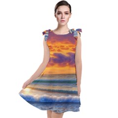 Summer Sunset Over The Ocean Tie Up Tunic Dress by GardenOfOphir