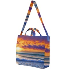 Summer Sunset Over The Ocean Square Shoulder Tote Bag by GardenOfOphir