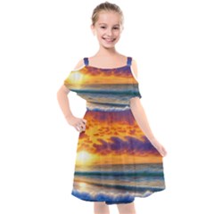 Summer Sunset Over The Ocean Kids  Cut Out Shoulders Chiffon Dress by GardenOfOphir