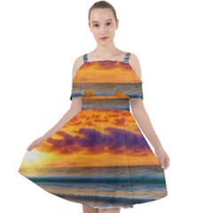 Summer Sunset Over The Ocean Cut Out Shoulders Chiffon Dress by GardenOfOphir