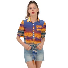 Summer Sunset Over The Ocean Tie Front Shirt  by GardenOfOphir