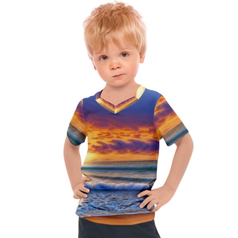 Summer Sunset Over The Ocean Kids  Sports Tee by GardenOfOphir