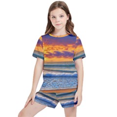 Summer Sunset Over The Ocean Kids  Tee And Sports Shorts Set by GardenOfOphir