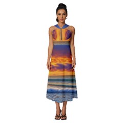 Summer Sunset Over The Ocean Sleeveless Cross Front Cocktail Midi Chiffon Dress by GardenOfOphir