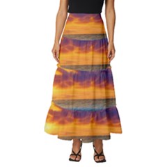 Summer Sunset Over The Ocean Tiered Ruffle Maxi Skirt by GardenOfOphir