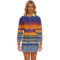 Summer Sunset Over The Ocean Womens Long Sleeve Shirt Dress