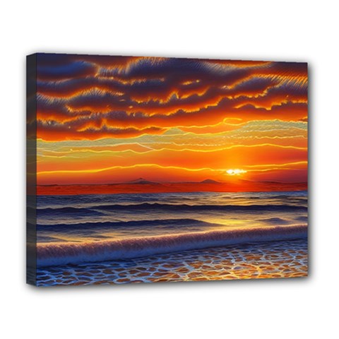 Nature s Sunset Over Beach Canvas 14  X 11  (stretched) by GardenOfOphir