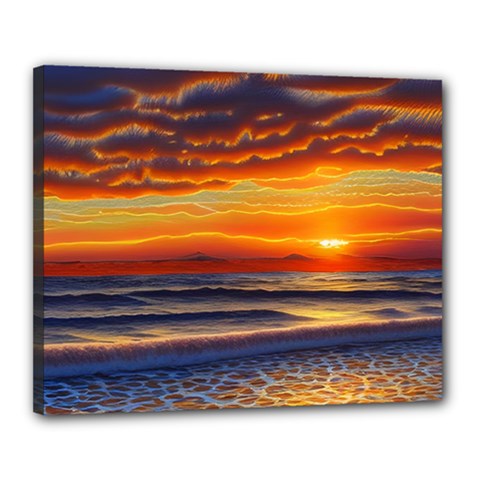 Nature s Sunset Over Beach Canvas 20  X 16  (stretched) by GardenOfOphir