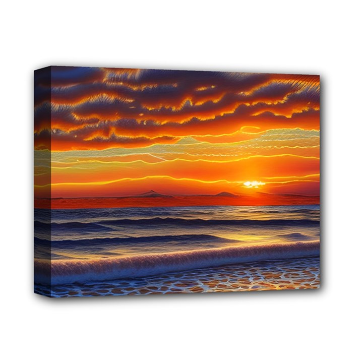 Nature s Sunset Over Beach Deluxe Canvas 14  x 11  (Stretched)