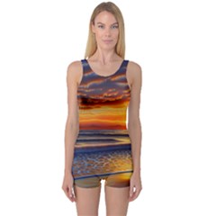 Nature s Sunset Over Beach One Piece Boyleg Swimsuit by GardenOfOphir