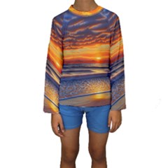 Nature s Sunset Over Beach Kids  Long Sleeve Swimwear by GardenOfOphir