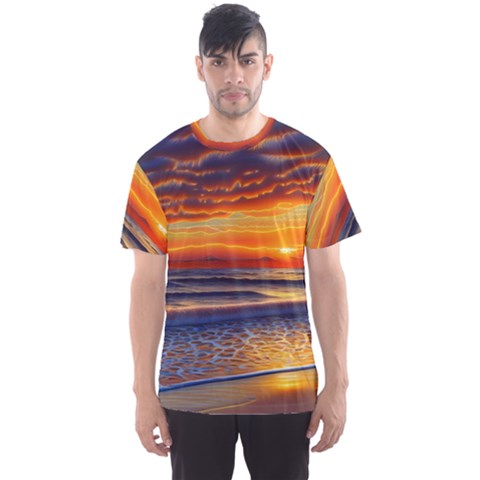 Nature s Sunset Over Beach Men s Sport Mesh Tee by GardenOfOphir