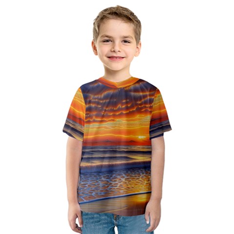 Nature s Sunset Over Beach Kids  Sport Mesh Tee by GardenOfOphir