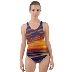 Nature s Sunset Over Beach Cut-out Back One Piece Swimsuit by GardenOfOphir