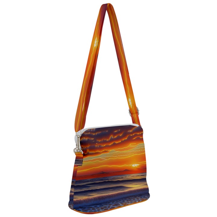 Nature s Sunset Over Beach Zipper Messenger Bag