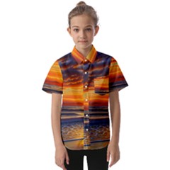 Nature s Sunset Over Beach Kids  Short Sleeve Shirt by GardenOfOphir