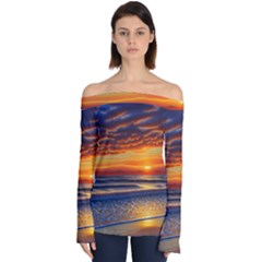 Nature s Sunset Over Beach Off Shoulder Long Sleeve Top by GardenOfOphir