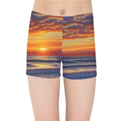 Nature s Sunset Over Beach Kids  Sports Shorts by GardenOfOphir