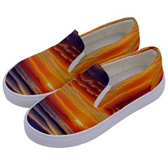 Nature s Sunset Over Beach Kids  Canvas Slip Ons by GardenOfOphir