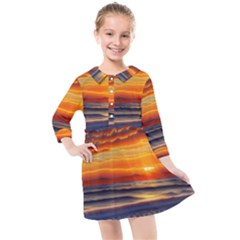 Nature s Sunset Over Beach Kids  Quarter Sleeve Shirt Dress by GardenOfOphir