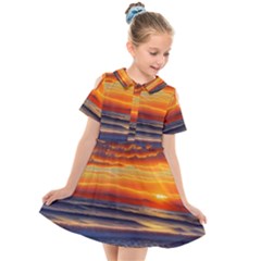 Nature s Sunset Over Beach Kids  Short Sleeve Shirt Dress by GardenOfOphir