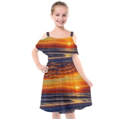 Nature s Sunset Over Beach Kids  Cut Out Shoulders Chiffon Dress by GardenOfOphir