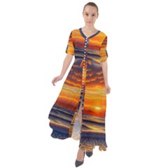 Nature s Sunset Over Beach Waist Tie Boho Maxi Dress by GardenOfOphir